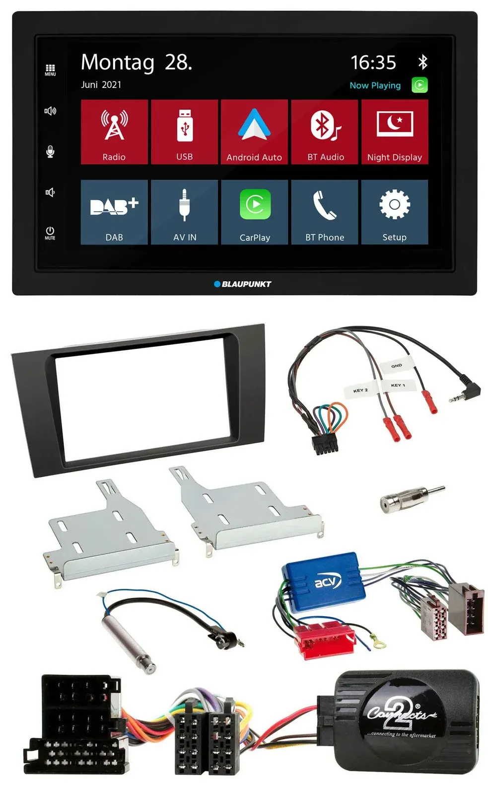 Blaupunkt Lenkrad Bluetooth DAB 2DIN USB Autoradio für Audi A4 99-01 Aktivsystem