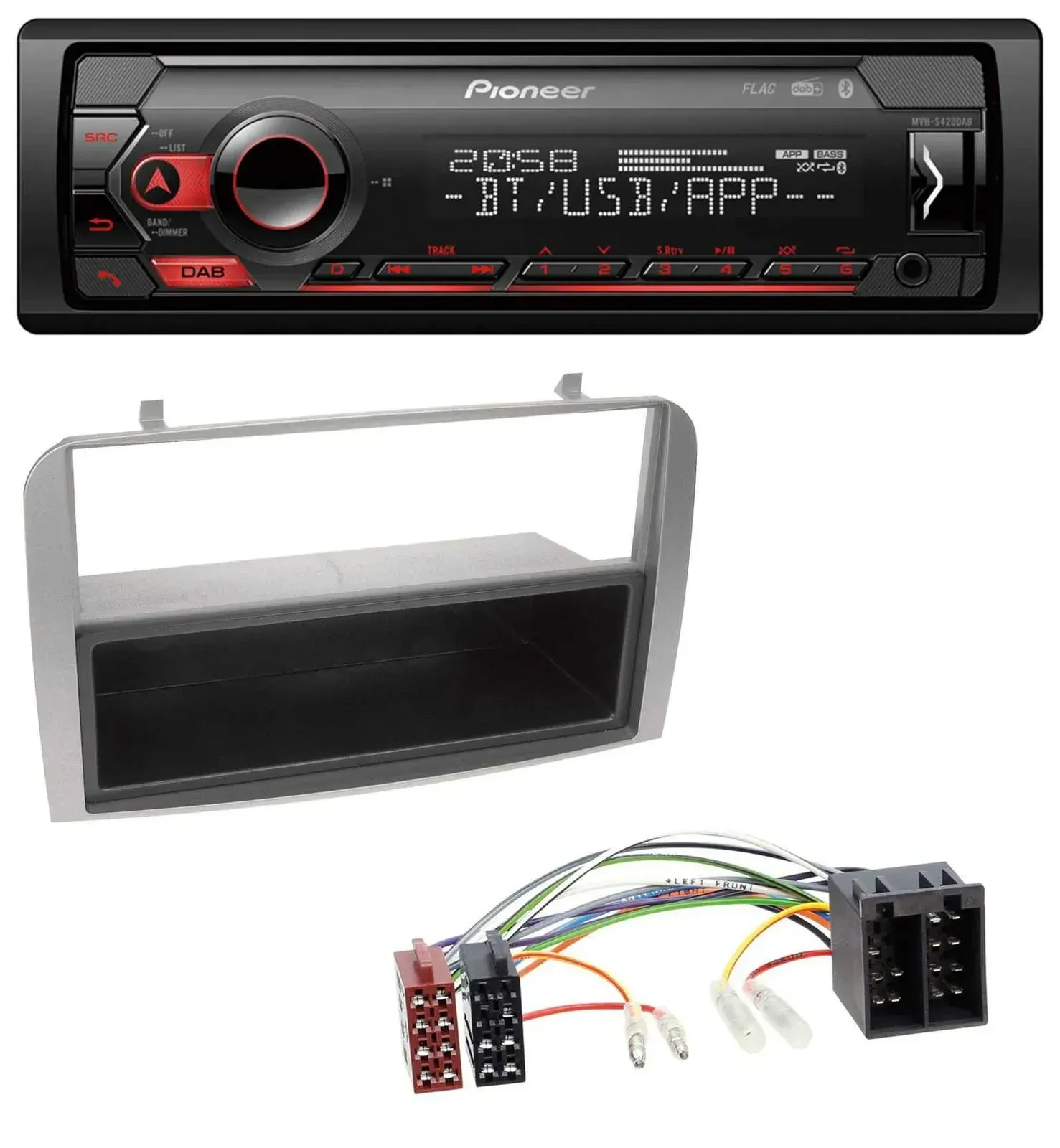 Автомагнитола для Alfa Romeo 147/GT Pioneer MP3 USB DAB Bluetooth, серебристая, с карманом