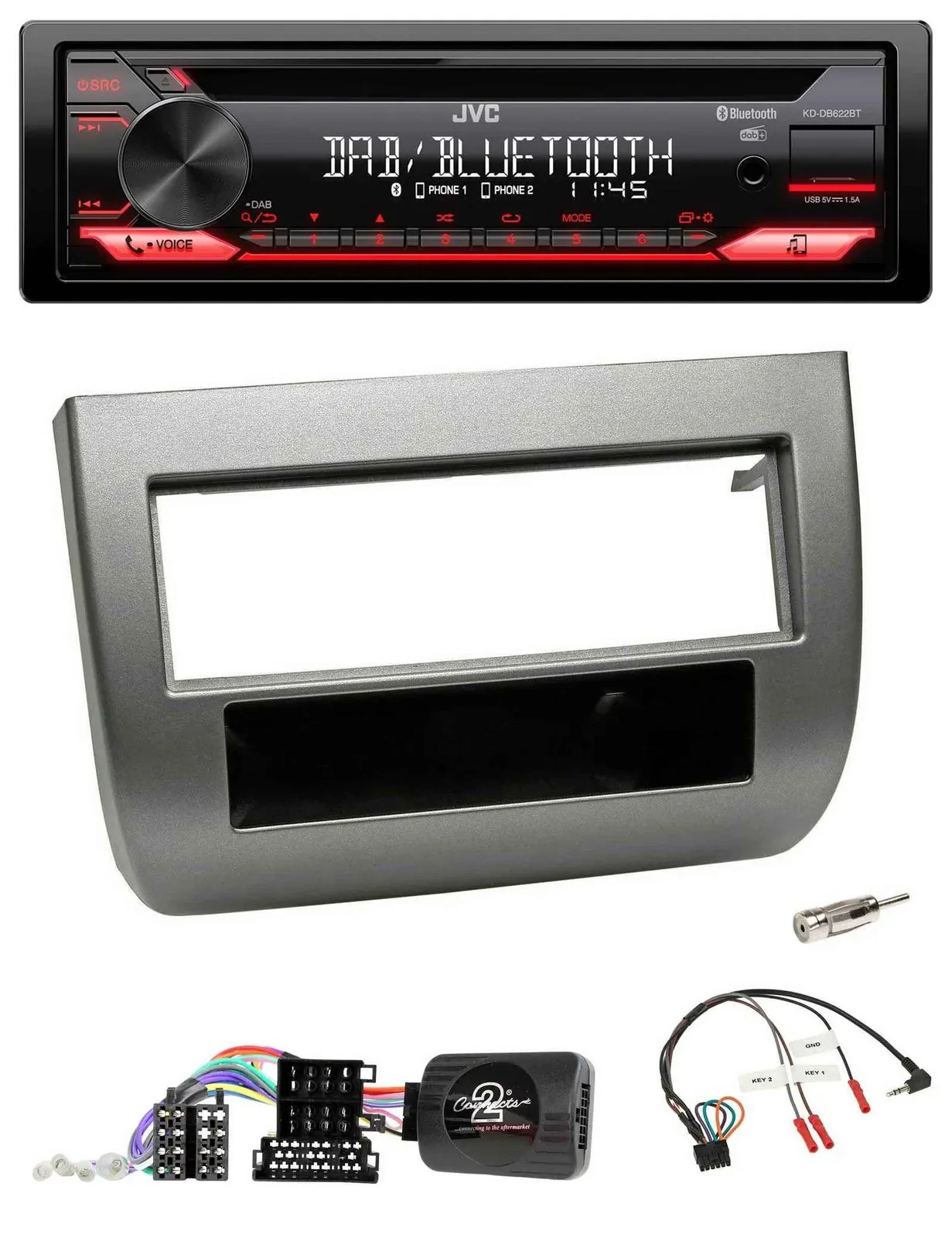 JVC CD DAB USB Bluetooth Lenkrad Autoradio für Lancia Y 843 2005-2011 anthrazit