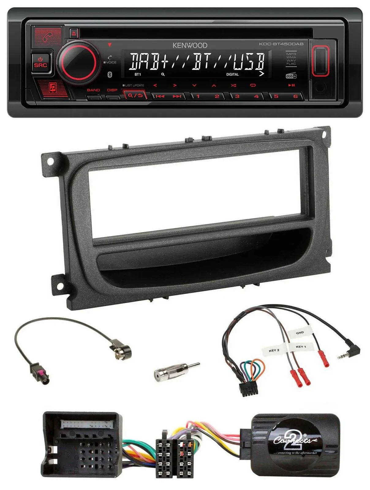 Kenwood Lenkrad CD USB Bluetooth DAB Autoradio für Ford C-Max Galaxy Focus ab 07