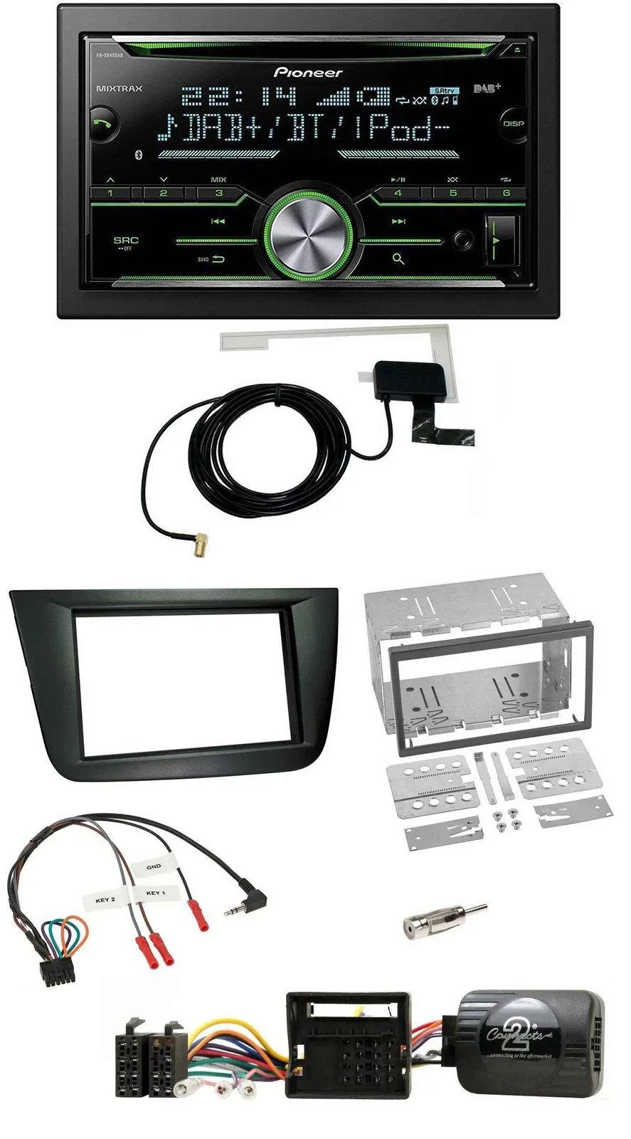 Pioneer CD USB Lenkrad Bluetooth 2DIN DAB Autoradio für Seat Altea Toledo schwar