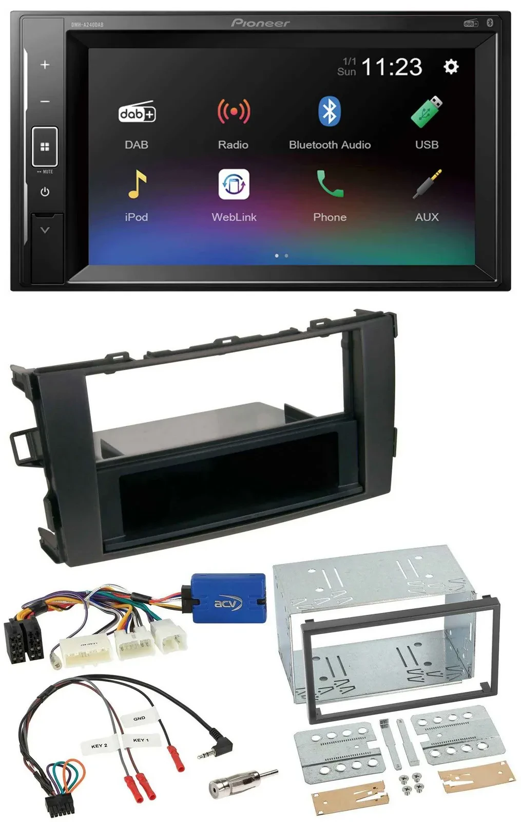Автомагнитола Pioneer 2DIN, DAB, Bluetooth, USB, для Toyota Auris 2011–2012, черная, поддержка управления на руле