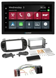Blaupunkt DAB Bluetooth USB MP3 2DIN Autoradio für Fiat 500 bis 2012 schwarz sof