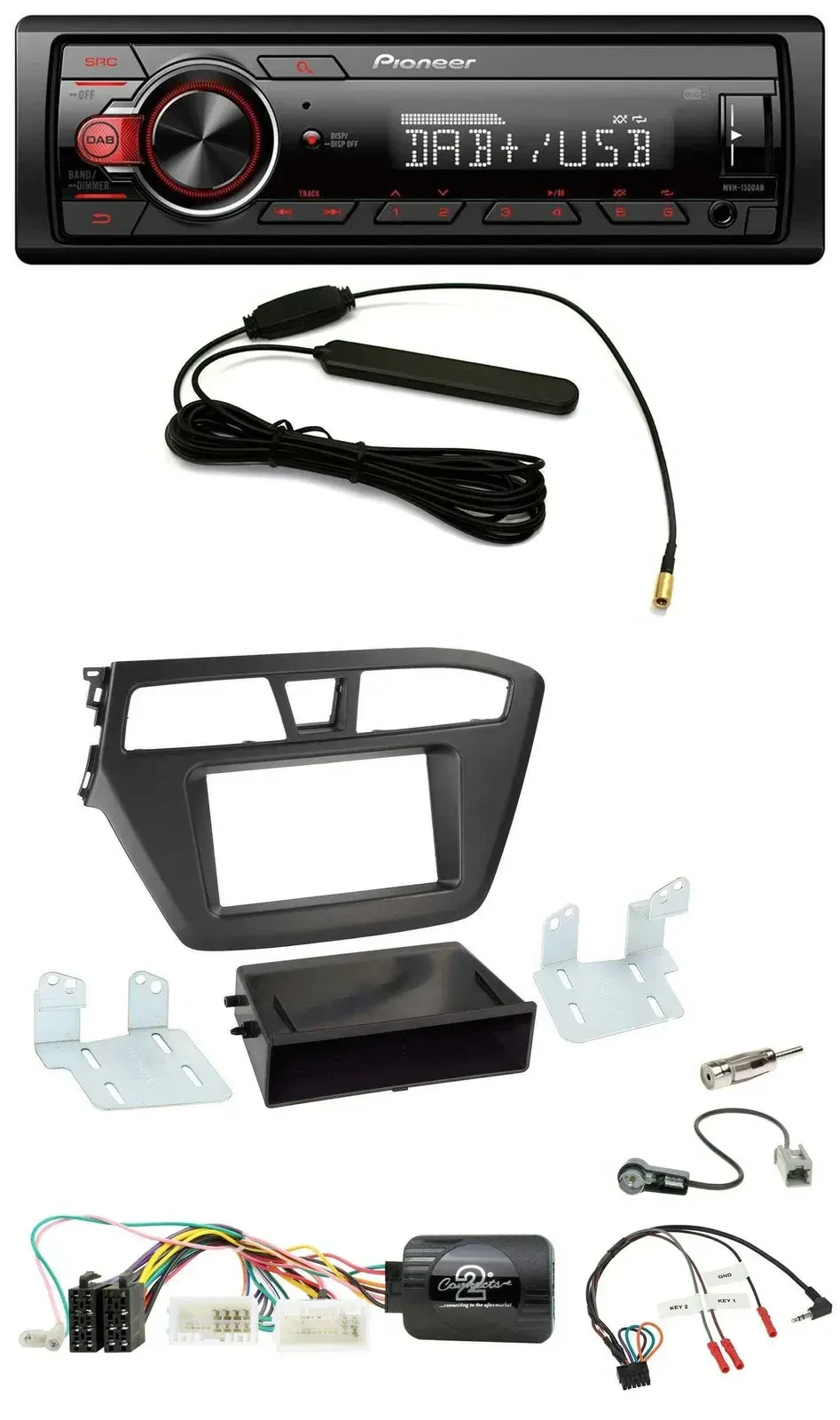 Автомагнитола для Hyundai i20 (с 2015) Pioneer 1DIN, DAB, USB, MP3, совместима с управлением на руле