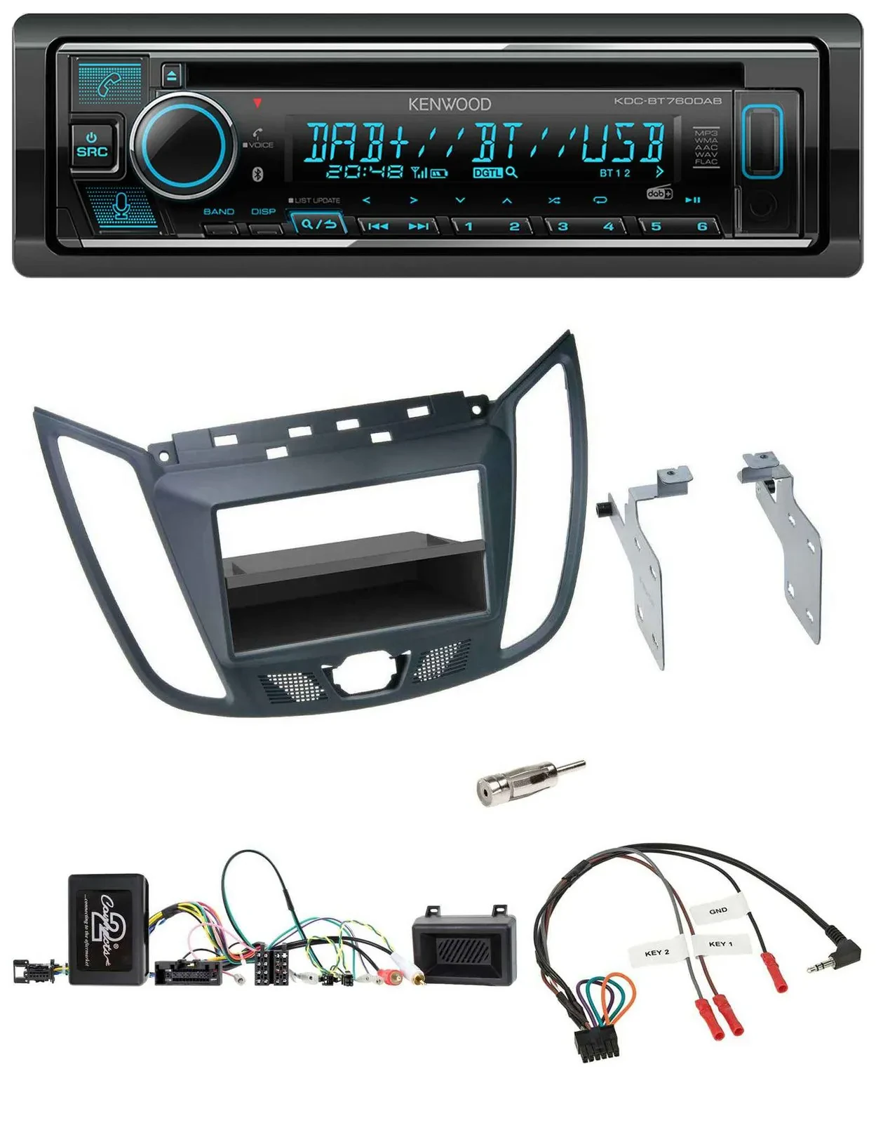 Kenwood Lenkrad Bluetooth DAB USB CD Autoradio für Ford C-Max Kuga dunkelgrau