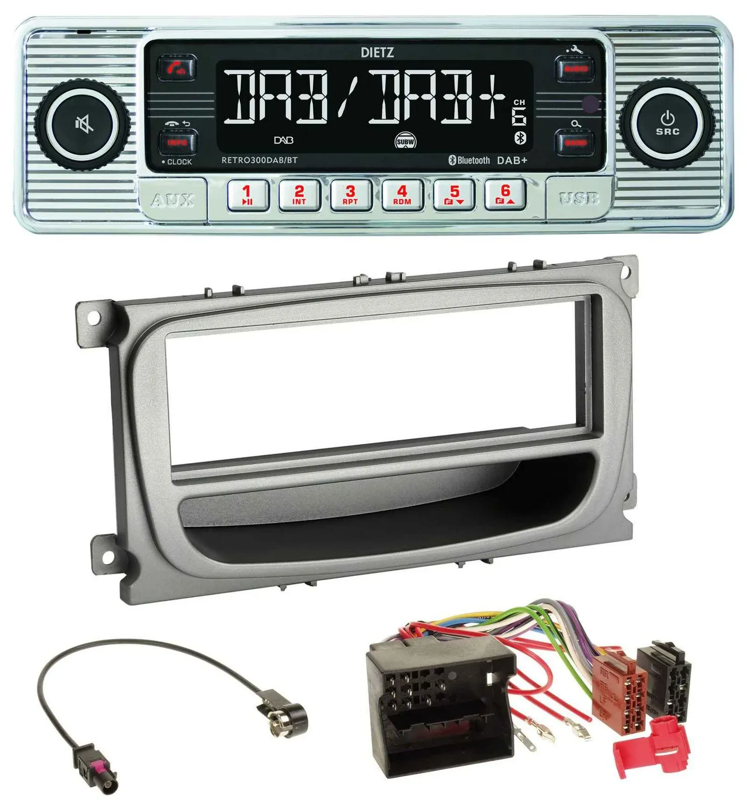 Dietz Bluetooth MP3 DAB USB Autoradio für Ford Focus Galaxy C-Max ab 2007 silber