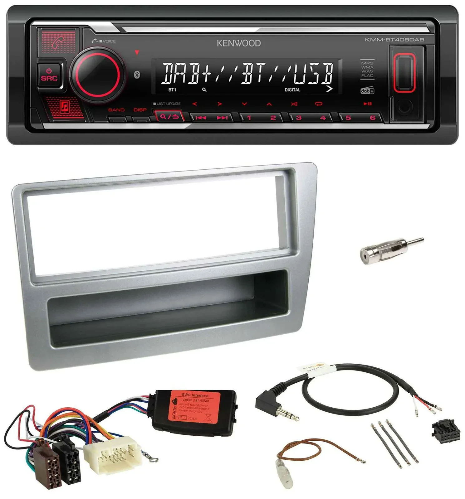 Kenwood Lenkrad Bluetooth USB DAB Autoradio für Honda Civic 2004-2006 silber