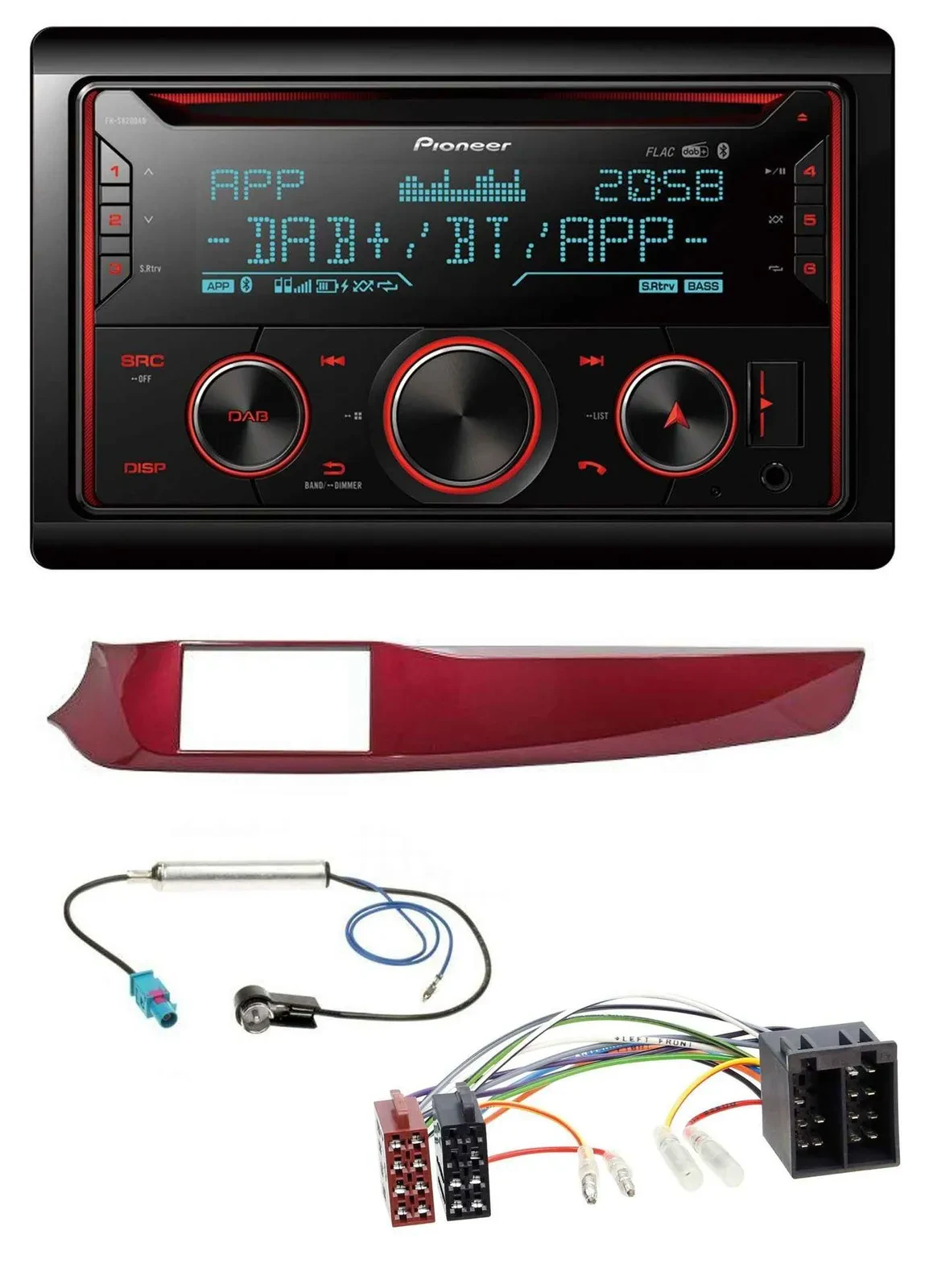 Автомагнитола Pioneer 2-DIN DAB MP3 Bluetooth USB CD для Alfa Romeo Giulietta (2010–2013), красный, глянец