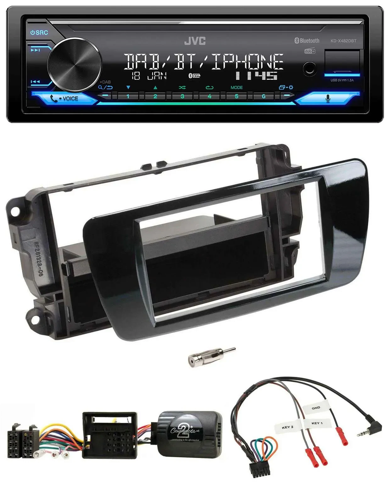 JVC Bluetooth DAB USB Lenkrad Autoradio für Seat Ibiza Klavierlack schwarz