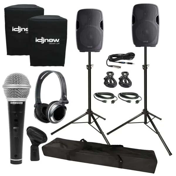 Gemini AS-1500P 15" Active/Powered DJ PA Speakers 2 Pack +Stands +Covers +Cables