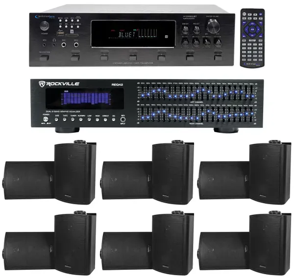 Technical Pro 6000w 6-Zone Home Theater Bluetooth Receiver+12) 5.25" Speakers+EQ