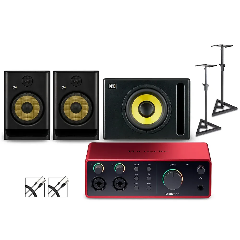 Focusrite 4i4 Gen4 with KRK ROKIT G5 Monitors/Subwoofer/Stands/Cables ROKIT 8