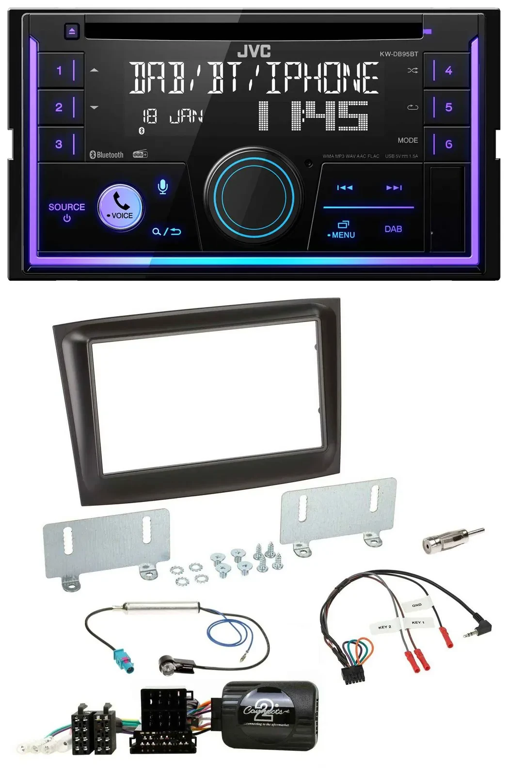 JVC Lenkrad USB 2DIN DAB Bluetooth CD Autoradio für Fiat Doblo ISO Can-Bus ab 15