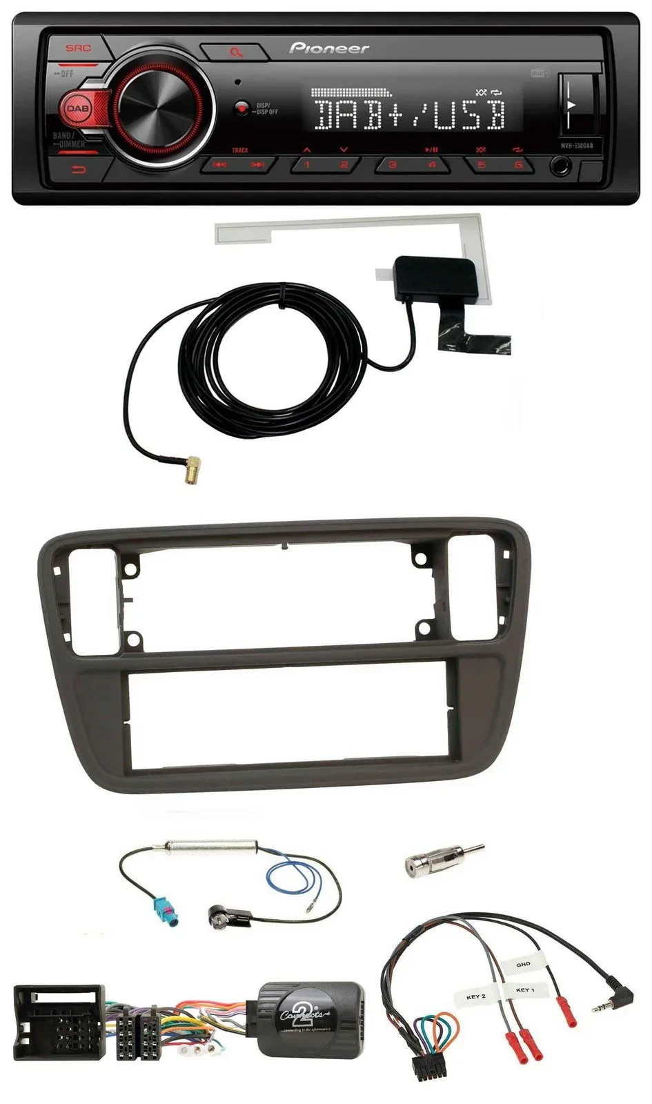 Pioneer 1DIN MP3 DAB USB Lenkrad Autoradio für VW Up AA AAN 11-16 schwarz