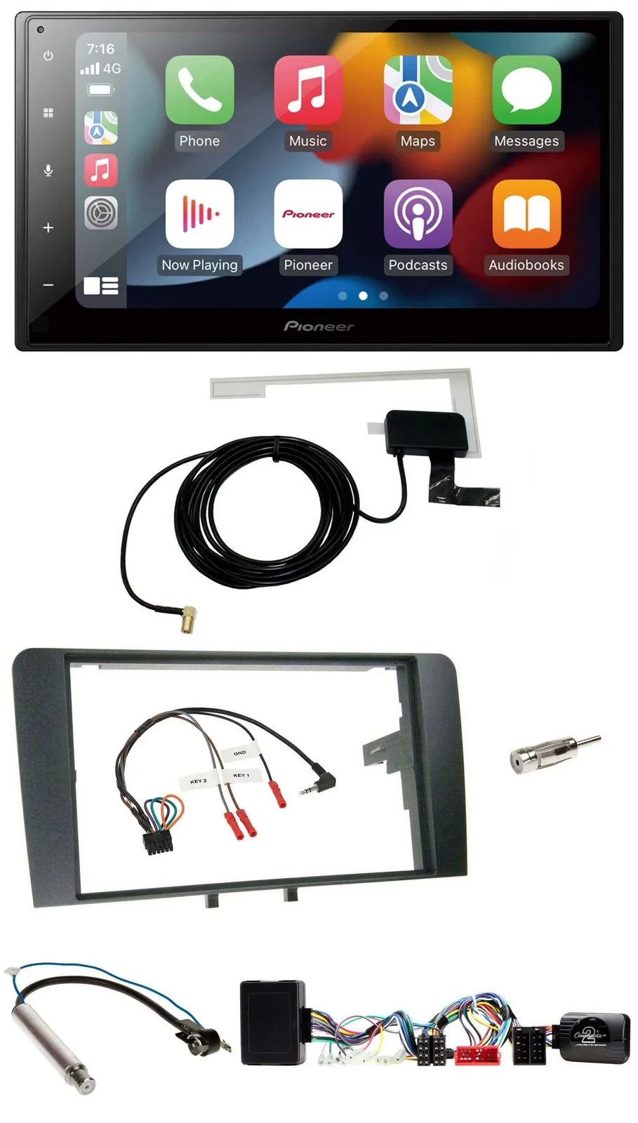 Pioneer Lenkrad USB Bluetooth DAB 2DIN Autoradio für Audi A3 Symphony Aktiv ISO