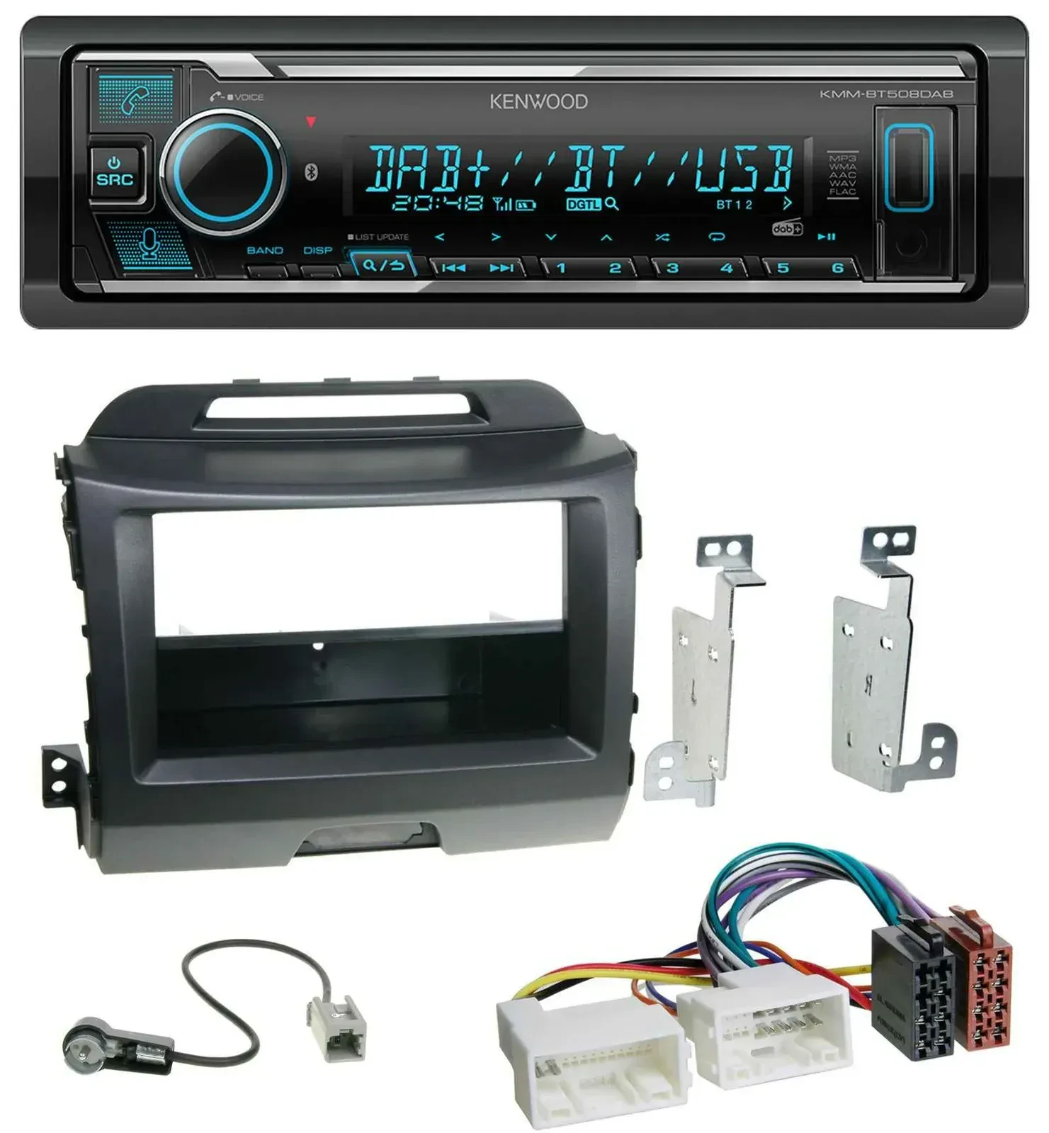 Автомагнитола Kenwood Bluetooth MP3 DAB USB для Kia Sportage 3 (2010–2015) черная