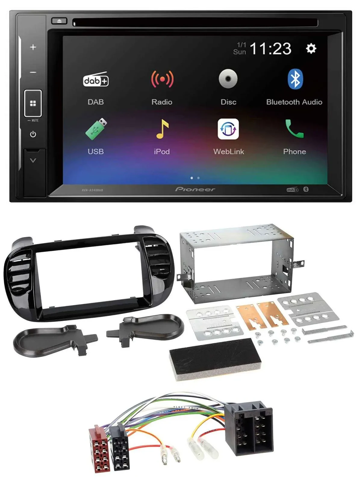 Pioneer Bluetooth MP3 USB 2DIN DAB DVD Autoradio für Fiat 500 bis 2012 glänzend