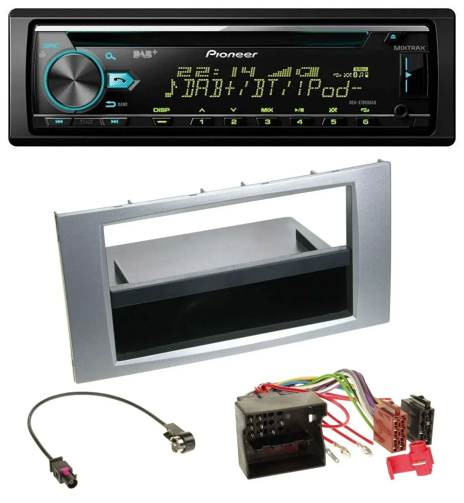 Автомагнитола Pioneer DAB MP3 CD USB Bluetooth для Ford Fiesta/Focus 2004–2008, серебристая