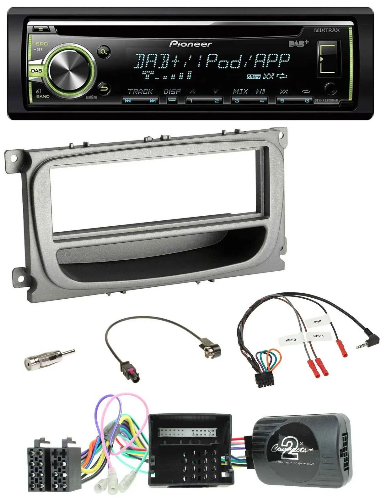 Автомагнитола Pioneer CD, DAB, USB, MP3 для Ford S-Max/Mondeo (2007–2014), совместимая с кнопками на руле (CAN), с нишей
