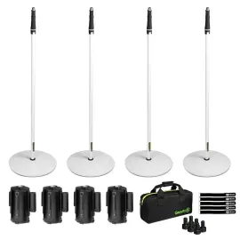 Gravity GMS23W White Microphone Stands w Crowd Barrier Theater Cassettes 4 Pack