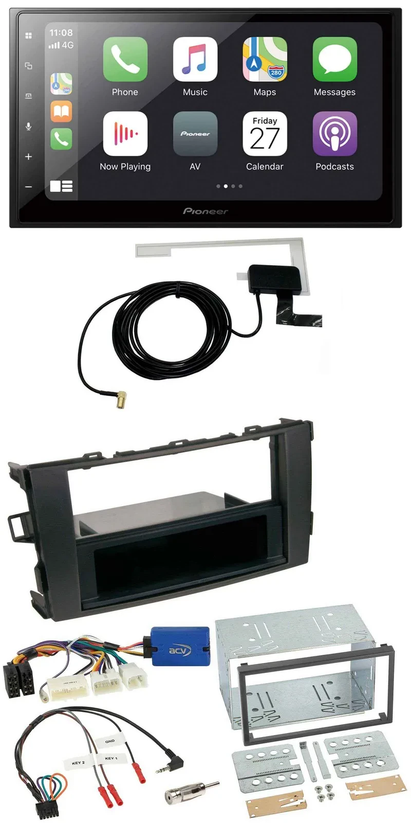 Pioneer USB Lenkrad 2DIN Bluetooth DAB Autoradio für Toyota Auris 2011-2012 schw