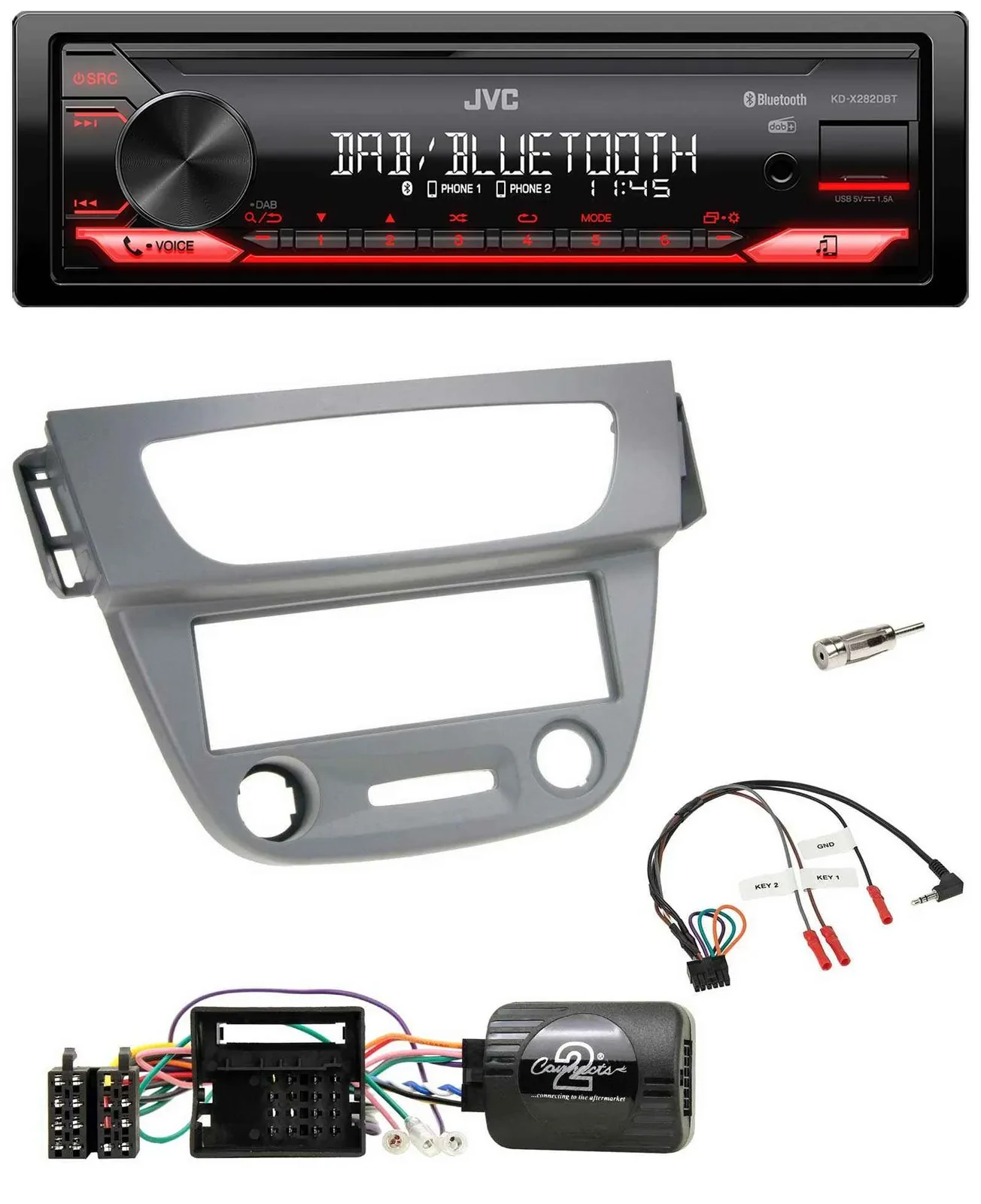 JVC Bluetooth USB DAB Lenkrad Autoradio für Renault Megane III 2009-2012 grau