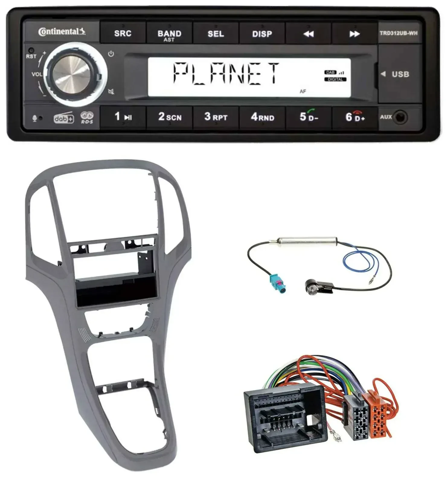 Continental USB 1DIN AUX DAB MP3 Autoradio für Opel Astra J ab 2009 Titan grau