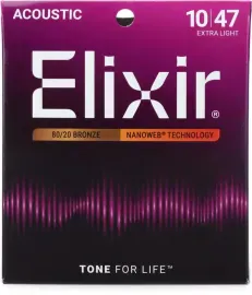 Струны для акустической гитары Elixir Nanoweb 11002 10-47, бронза