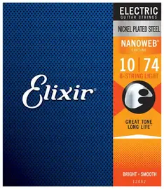 Струны для 8-струнной электрогитары Elixir 12062 Nanoweb Regular Light 10-74