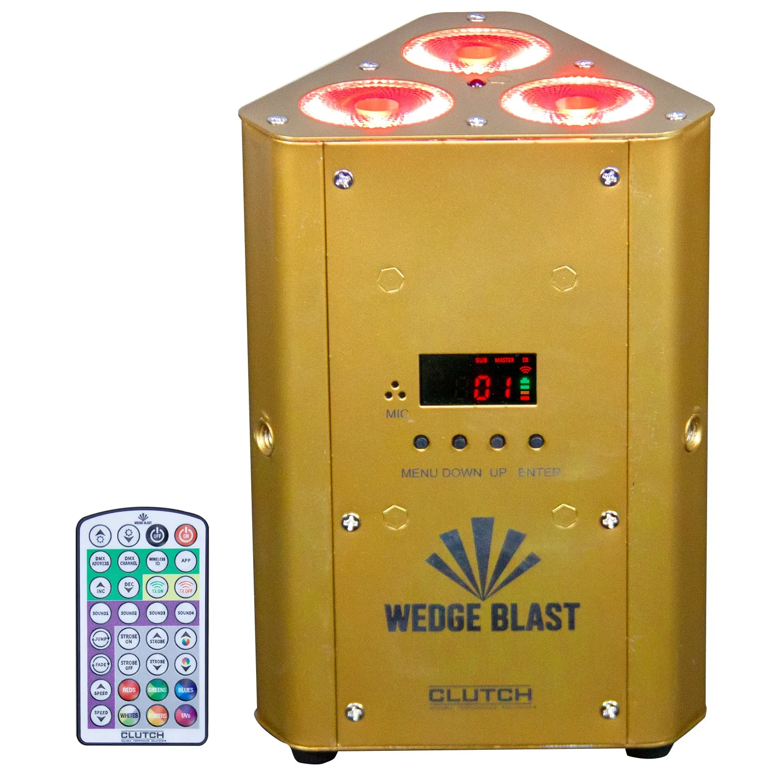 Wedge Blast Gold Battery Powered LED Wireless DMX DJ Par Up Light w Remote