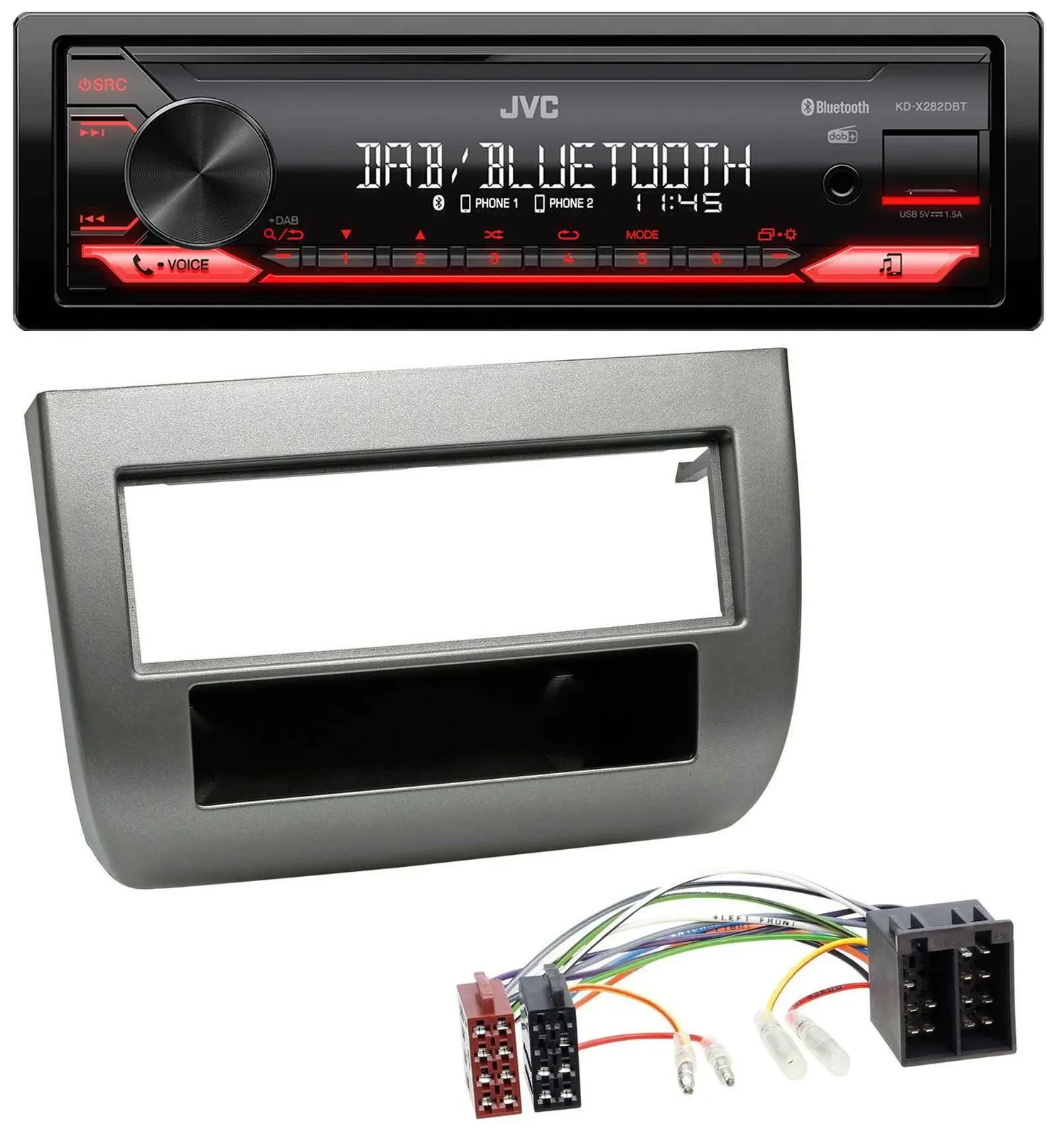 Автомагнитола JVC Bluetooth USB DAB MP3 для Lancia Y (843) 2003–2011, темно-серый металлик
