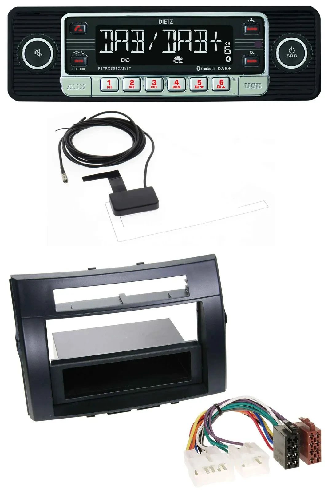 Автомагнитола Dietz DAB, Bluetooth, USB, MP3 для Toyota Corolla Verso 2004–2009 черный