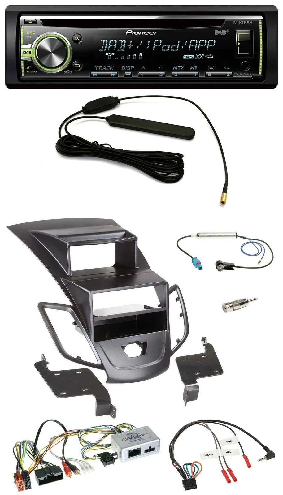 Pioneer MP3 USB CD DAB Lenkrad Autoradio für Ford Fiesta 10-17 Display schwarz