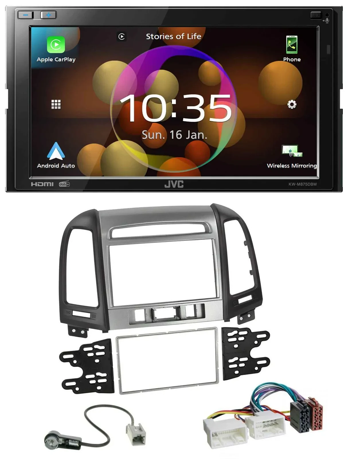 JVC DAB MP3 2DIN Bluetooth USB Autoradio für Hyundai Santa Fe 3 Schalter 06-12