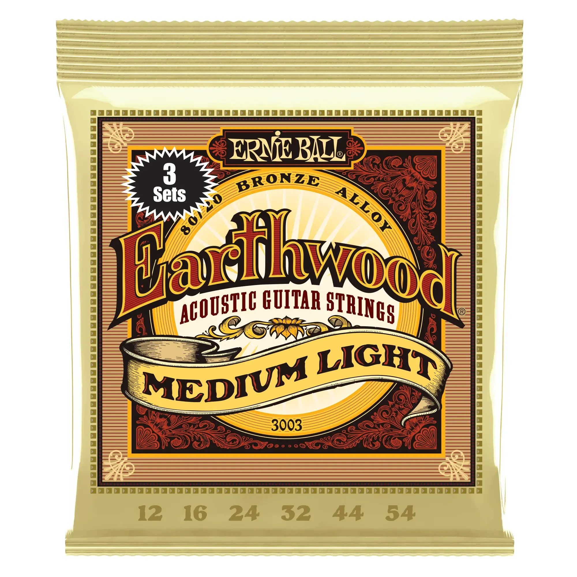 Струны для акустической гитары Ernie Ball 3003 Earthwood 80/20 Bronze Medium Light 12-54, 3 комплекта