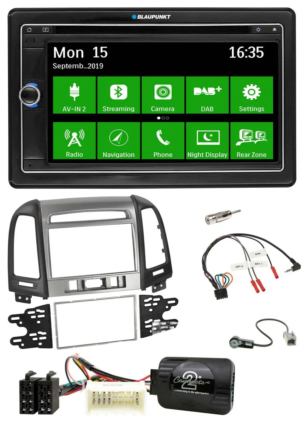 Blaupunkt Bluetooth 2DIN Lenkrad DAB USB TMC Navigation für Hyundai Santa Fe 3 S