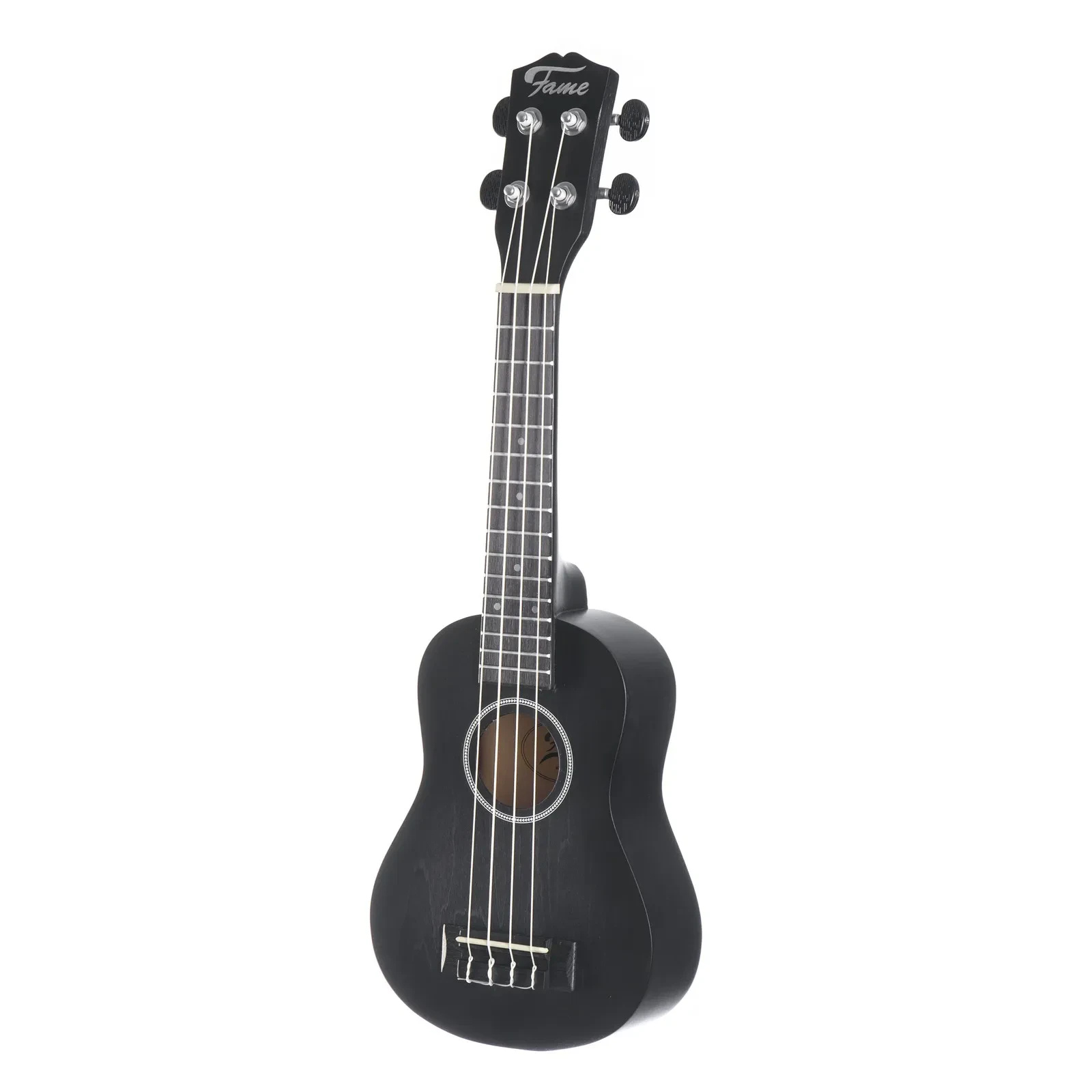 Fame Deluxe Sopran Ukulele, Laminierte Linde, 17 Bünde, Schwarz, Kompakt Klang