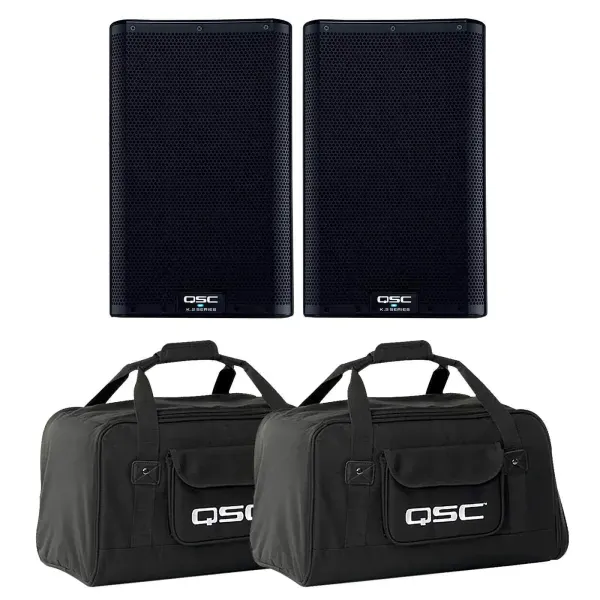 (2) QSC K8.2 K2 Series 2-Way 2000W 8" Powered Speakers with Tote Bags