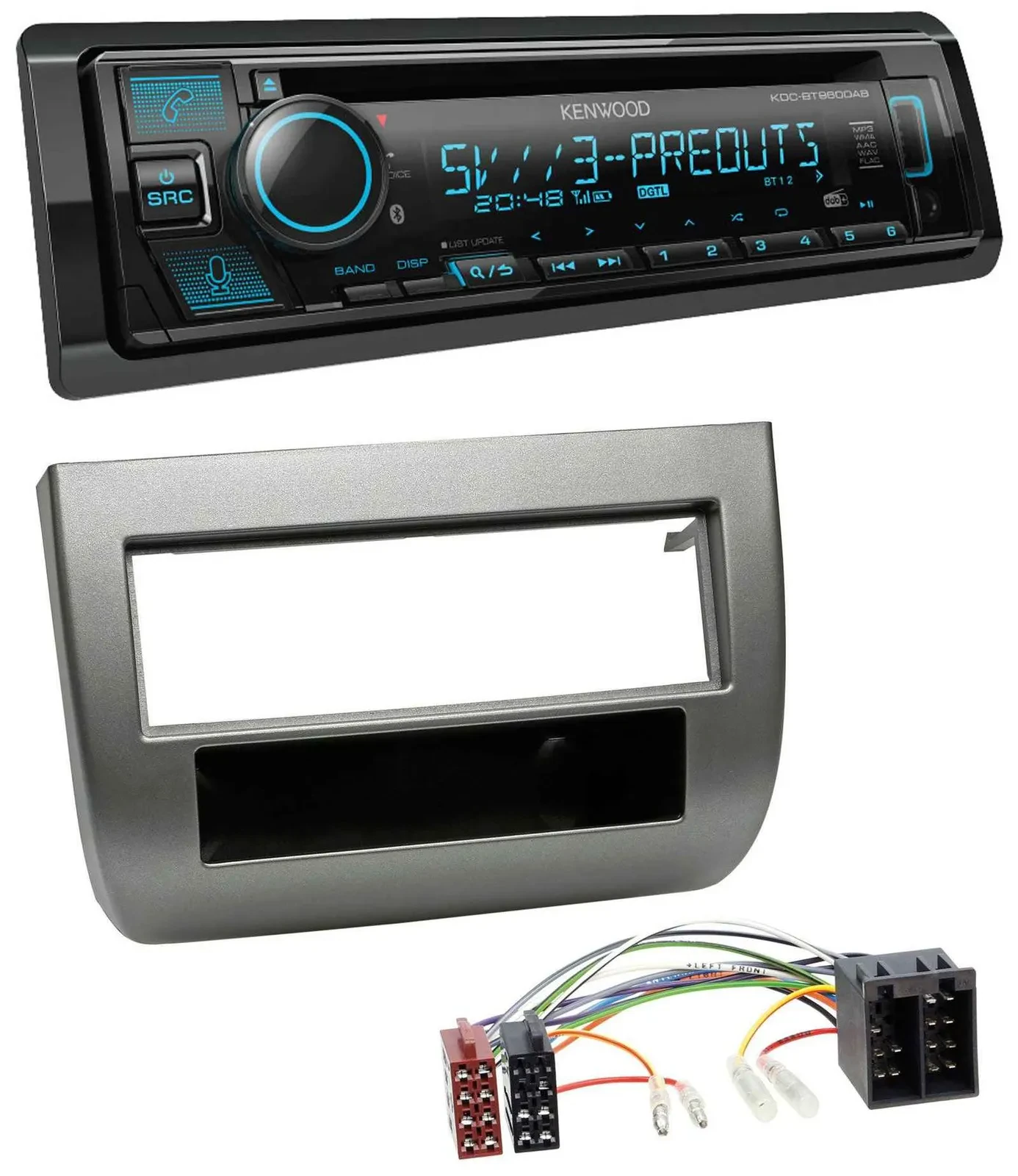Автомагнитола Kenwood Bluetooth USB CD MP3 DAB для Lancia Y (843, 2003–2011) антрацит