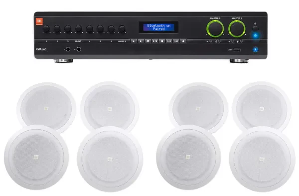 JBL VMA260 60w 8-Input Amplifier+(8) 8" JBL Speakers For Restaurant/Bar/Cafe
