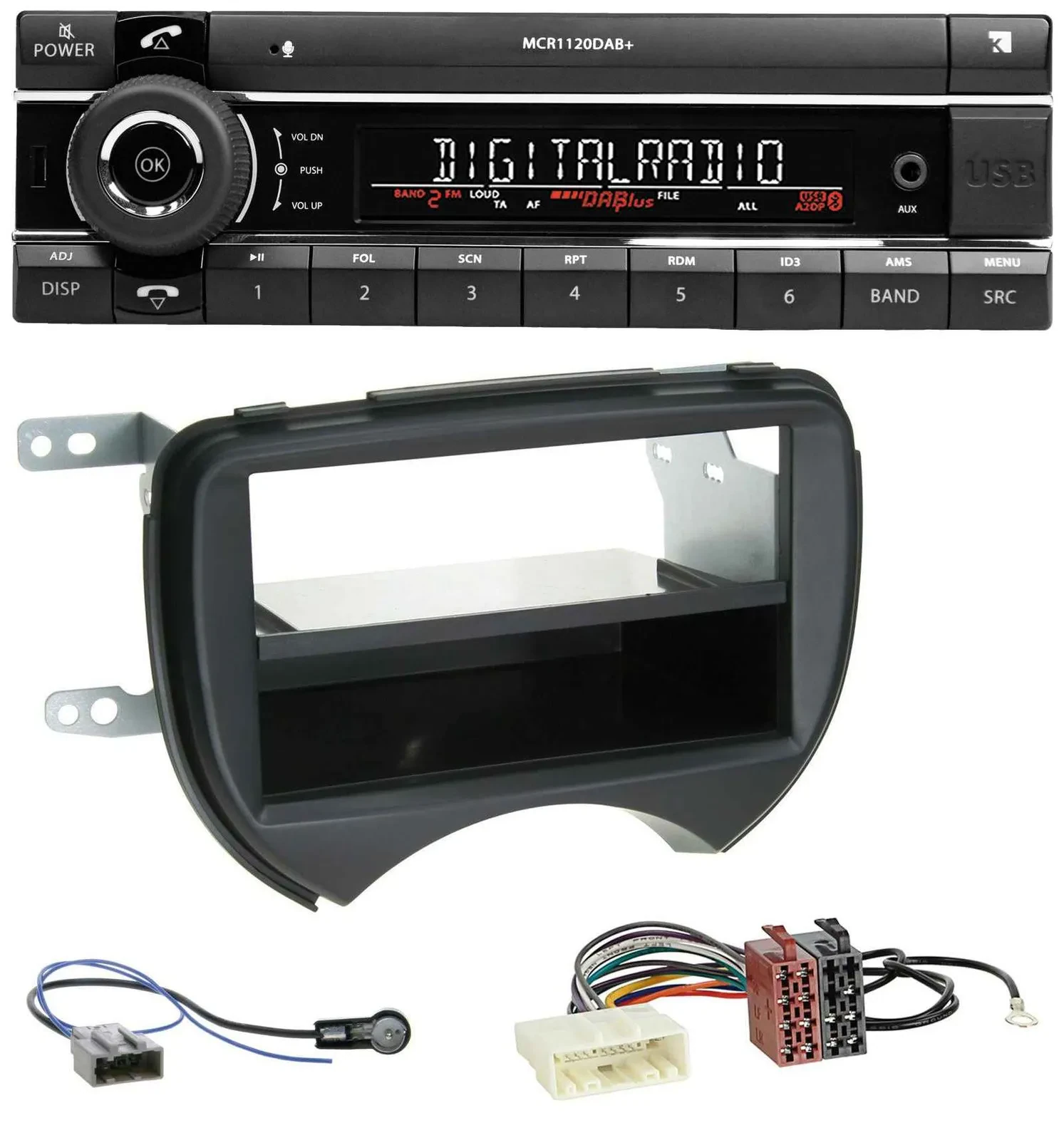 Автомагнитола для Nissan Micra K13 (2010–2013) Kienzle Bluetooth, MP3, USB, DAB, черный