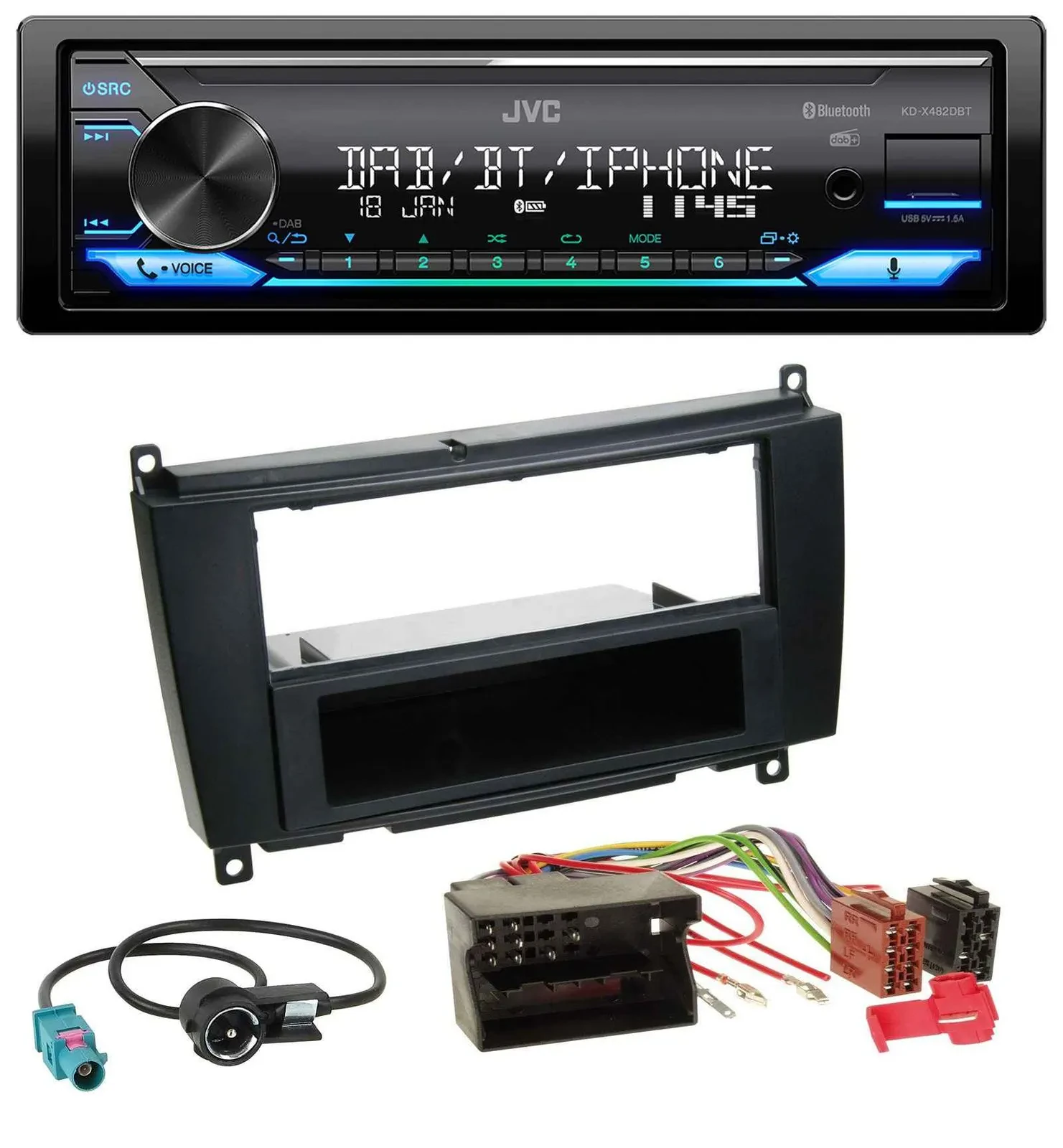 JVC Bluetooth DAB USB MP3 Autoradio für Mercedes CLK W209 ab 06 Coupe 04-09 Cabr