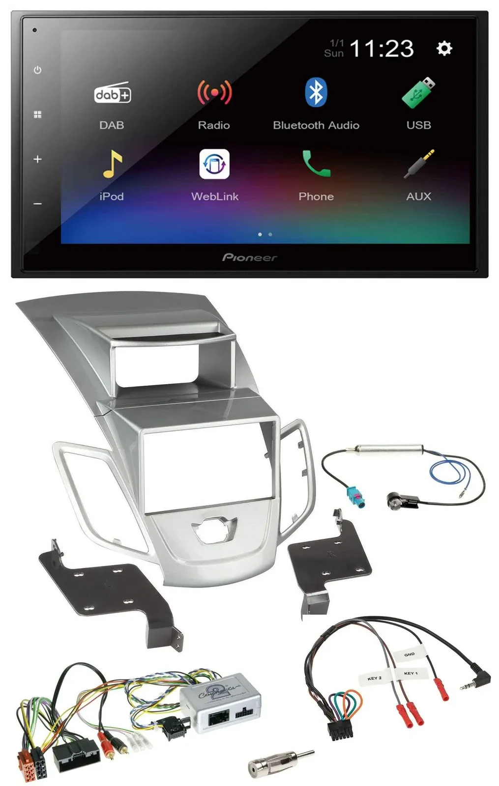 Pioneer USB Bluetooth DAB 2DIN Lenkrad Autoradio für Ford Fiesta 2010-17 Display