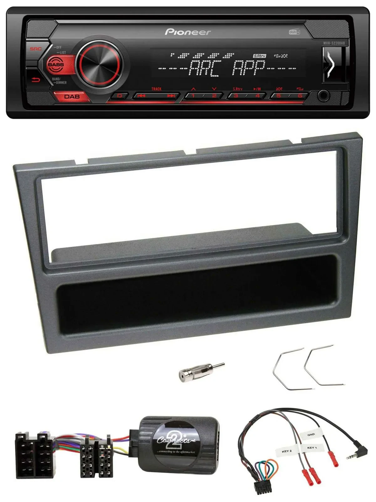 Автомагнитола для Opel Corsa C (2000–2004) Pioneer DAB 1 DIN MP3 USB, поддержка управления на руле, угольно-серый
