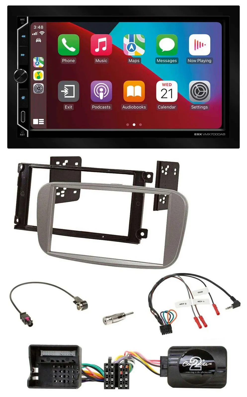 Автомагнитола ESX 2-DIN DAB USB Bluetooth для Ford Mondeo/S-Max (с 2007), серебристая, поддержка управления с руля