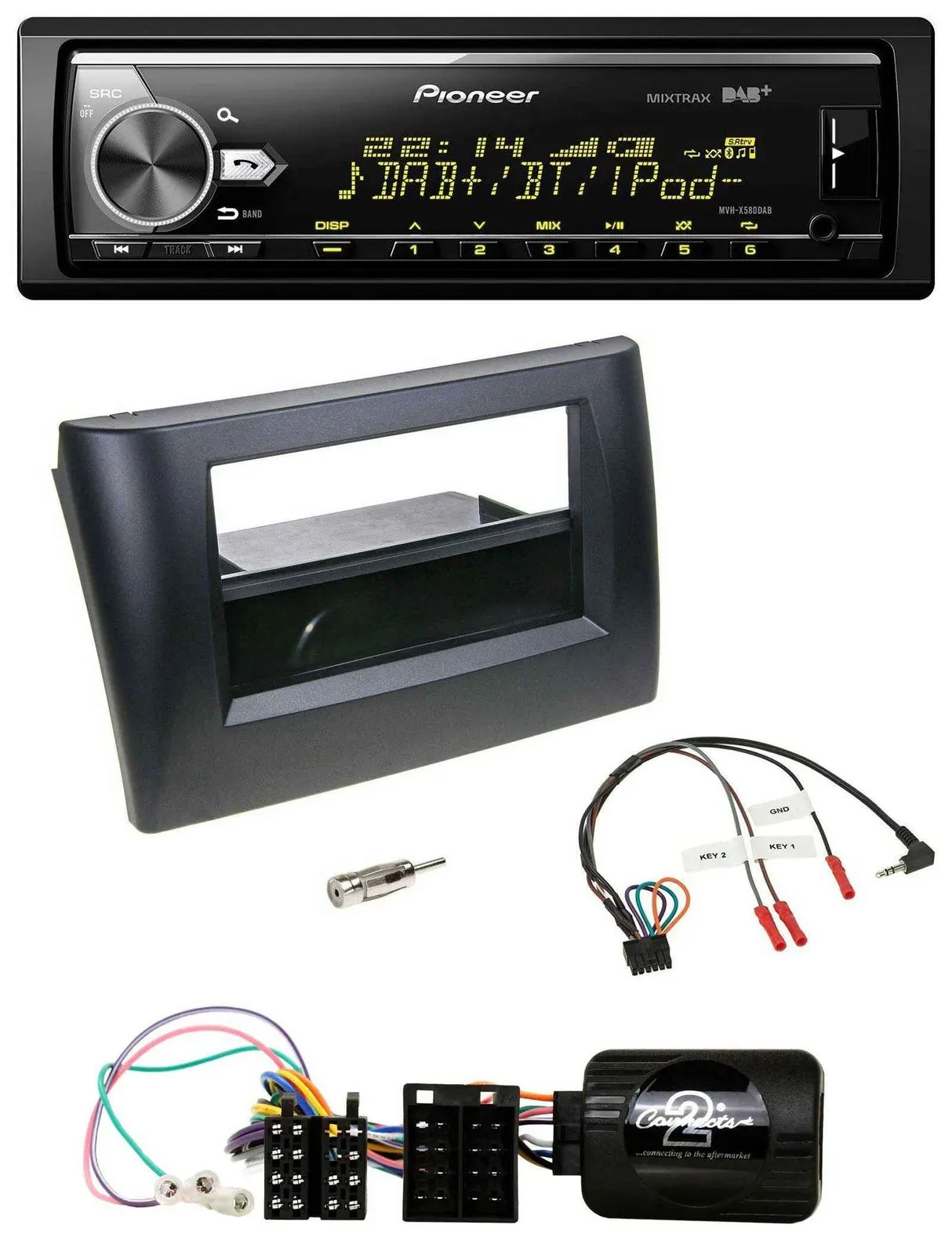 Pioneer Bluetooth USB DAB Lenkrad Autoradio für Fiat Stilo 01-07 schwarz Ablage