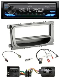 Автомагнитола JVC Bluetooth DAB USB для Ford Mondeo и S-Max (с 2007), серебристый, поддержка управления на руле