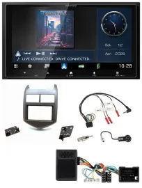 Автомагнитола Kenwood 2DIN, Bluetooth, USB, DAB, совместимая с кнопками на руле, для Chevrolet Aveo (с 2011), цвет: темный