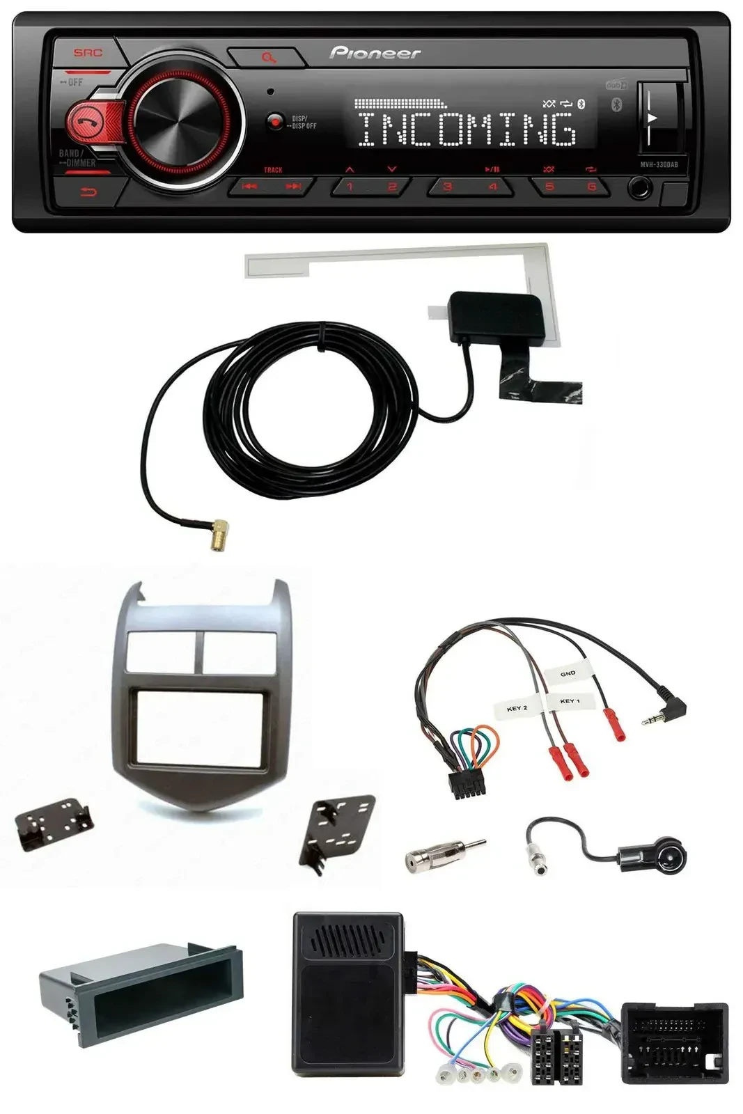 Автомагнитола Pioneer USB DAB Bluetooth для Chevrolet Aveo (с 2011), темно-серая, поддержка кнопок на руле