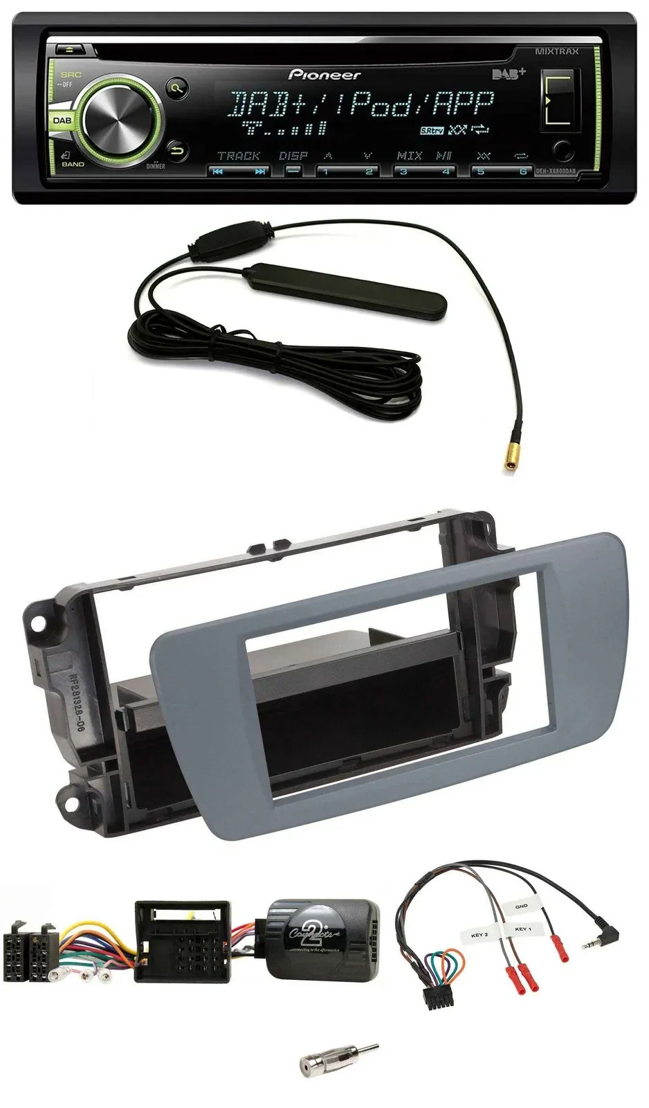 Автомагнитола для Seat Ibiza Pioneer CD/USB MP3 DAB, серый (Conemara Grau), поддержка управления на руле